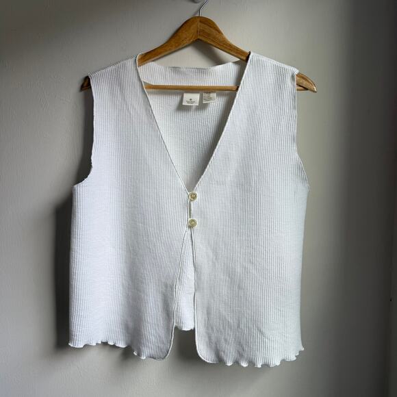 Vintage Victoria’s Secret White Knit Button Vest Top Women’s Large - Picture 1 of 8